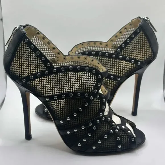 Jimmy Choo Black Mesh Studded Booties Size 37.5 - Picture 2 of 5